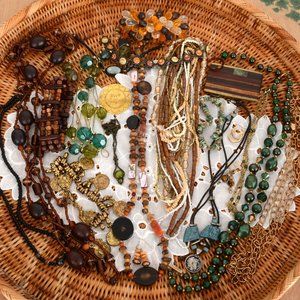 Vintage to Modern WEARABLE Costume Jewelry 20+ LOT Earth Tones Browns and Greens